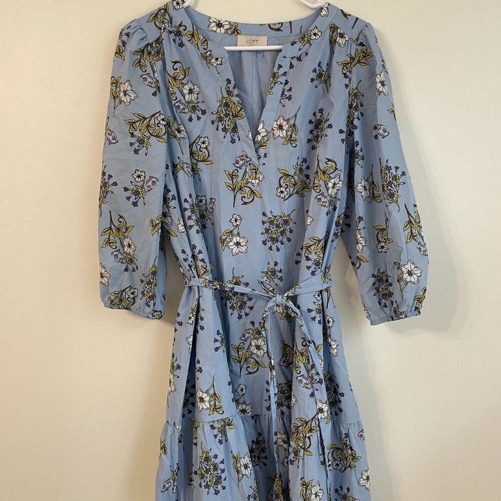 Loft Light Blue Flower Dress - Large